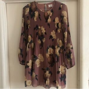 Aritzia Wilfred Daydreamer Pleated Floral Mini Dress Long Sleeve NWT